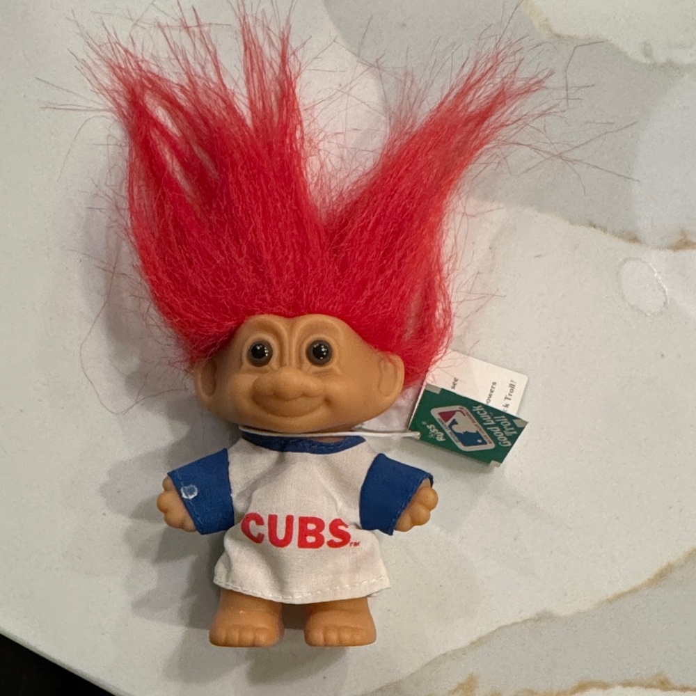 Russ Cubs Troll Doll with Red Hair and Blue Sleeves